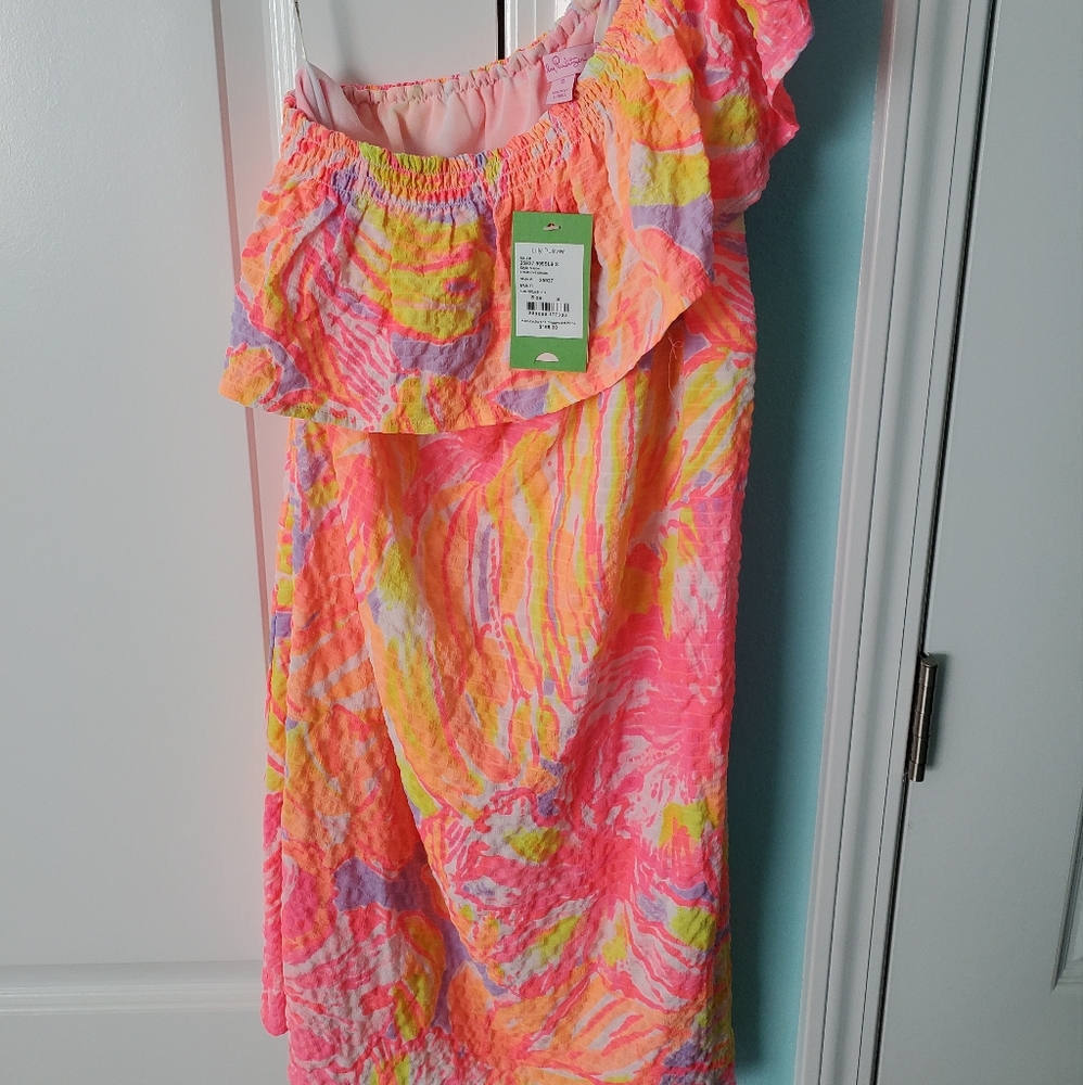 Lilly Pulitzer Emmaline One Shoulder Crinkle Dress in Sun Splashed S